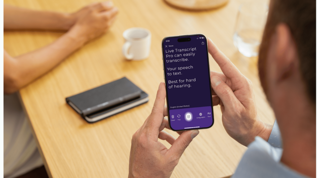 second-step process for using talk to text device for deaf: Get real time transcription