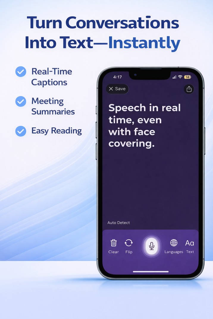 Live transcription apps convert spoken words into real-time text on a screen.